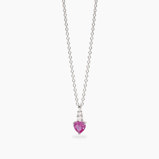 Girocollo con pendente con corindone rosa sintetico taglio cuore e zirconi ROUGE MABINA 553860