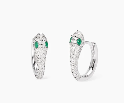 Orecchini a cerchio in argento con serpente e smeraldi sintetici SNAKE 563977