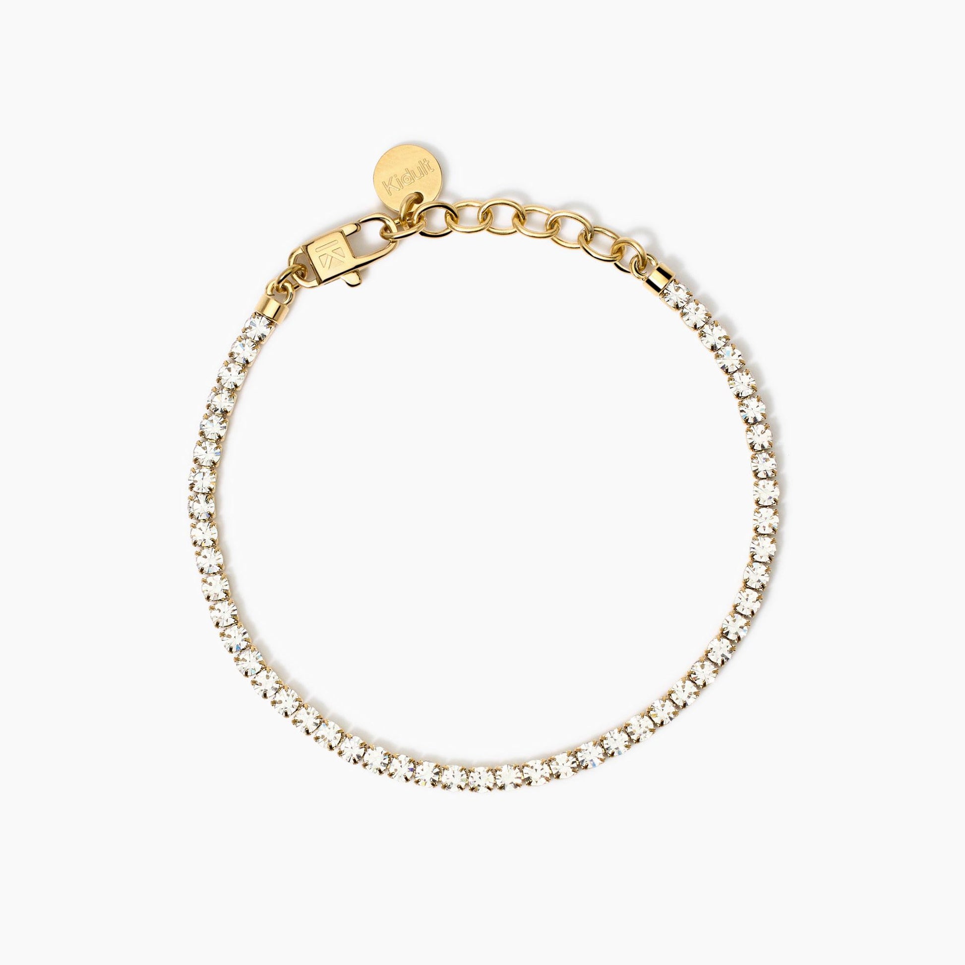 Bracciale kidult tennis dorato con cristalli bianchi 831019