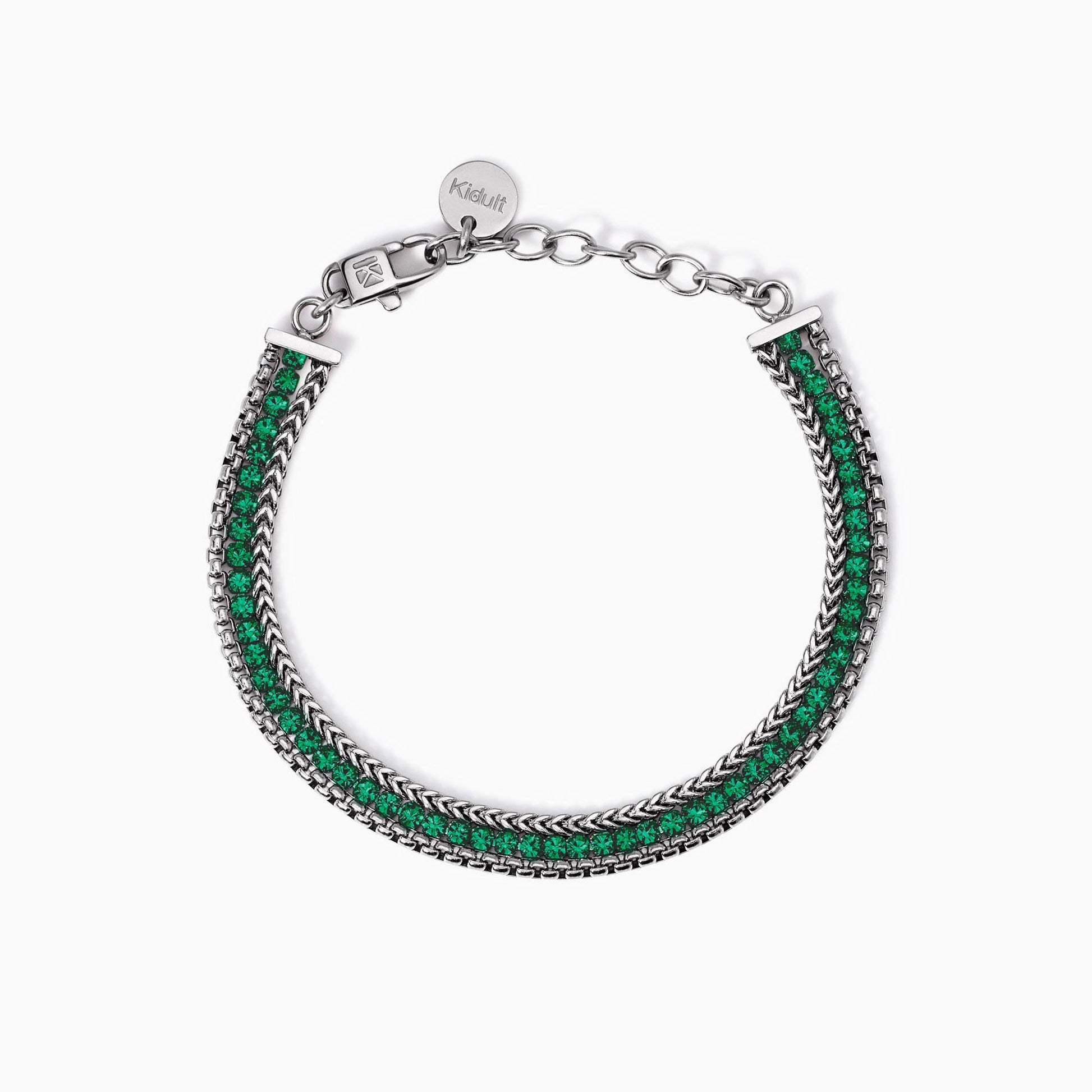 Bracciale kidult con due catene e tennis verde 831028