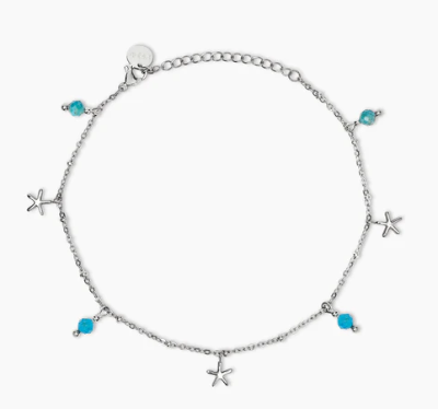 Cavigliera Kidult Style in acciaio con stelle marine e inserti azzurri 831270