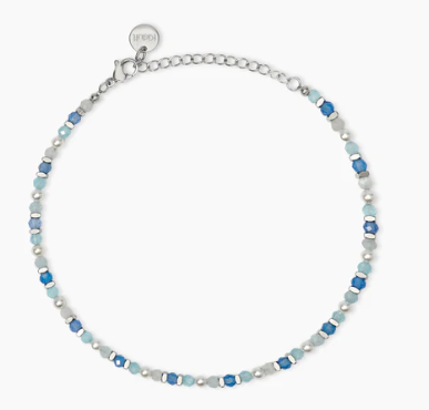 Cavigliera Kidult Style con perle conchiglia e pietre azzurre 831277