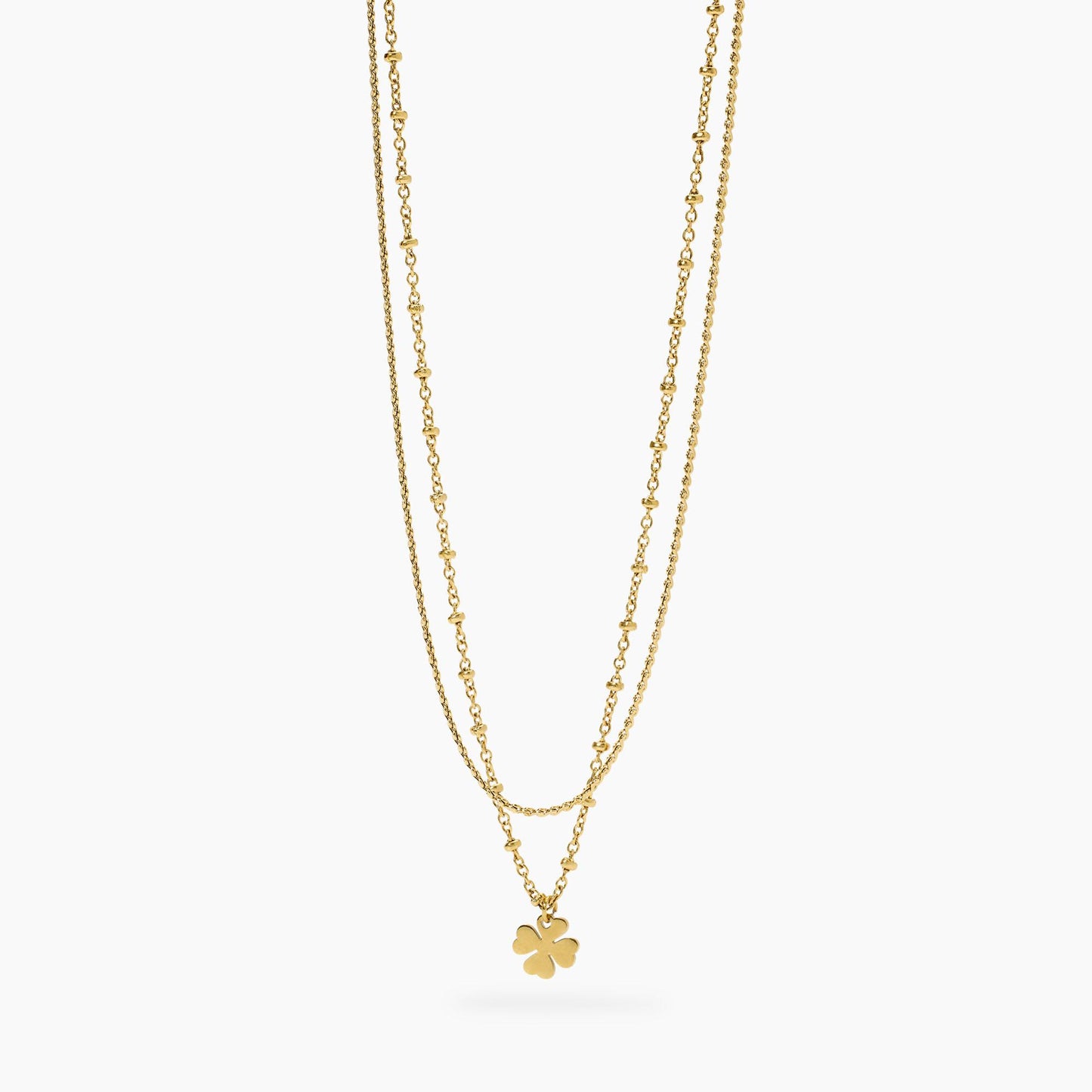 Collana Kidult Style dorato con catene e quadrifoglio 851048