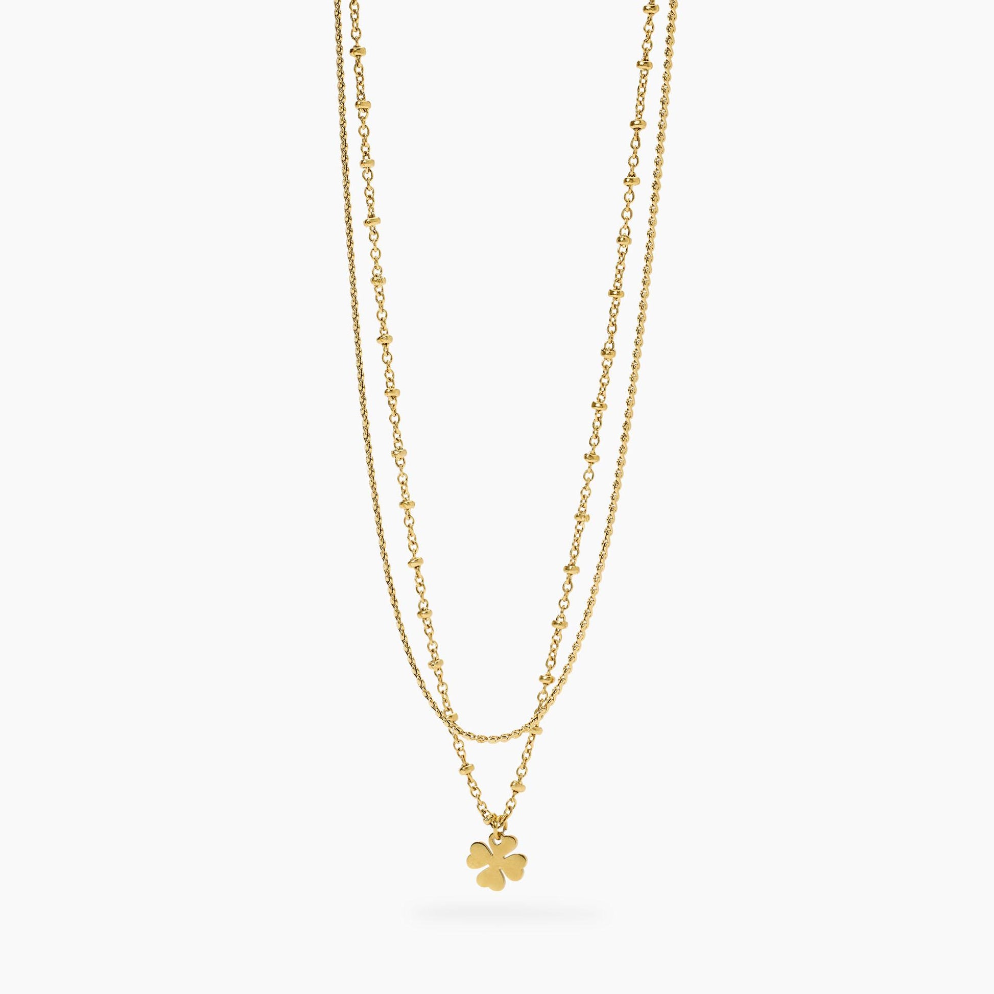 Collana Kidult Style dorato con catene e quadrifoglio 851048