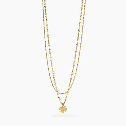 Collana Kidult Style dorato con catene e quadrifoglio 851048