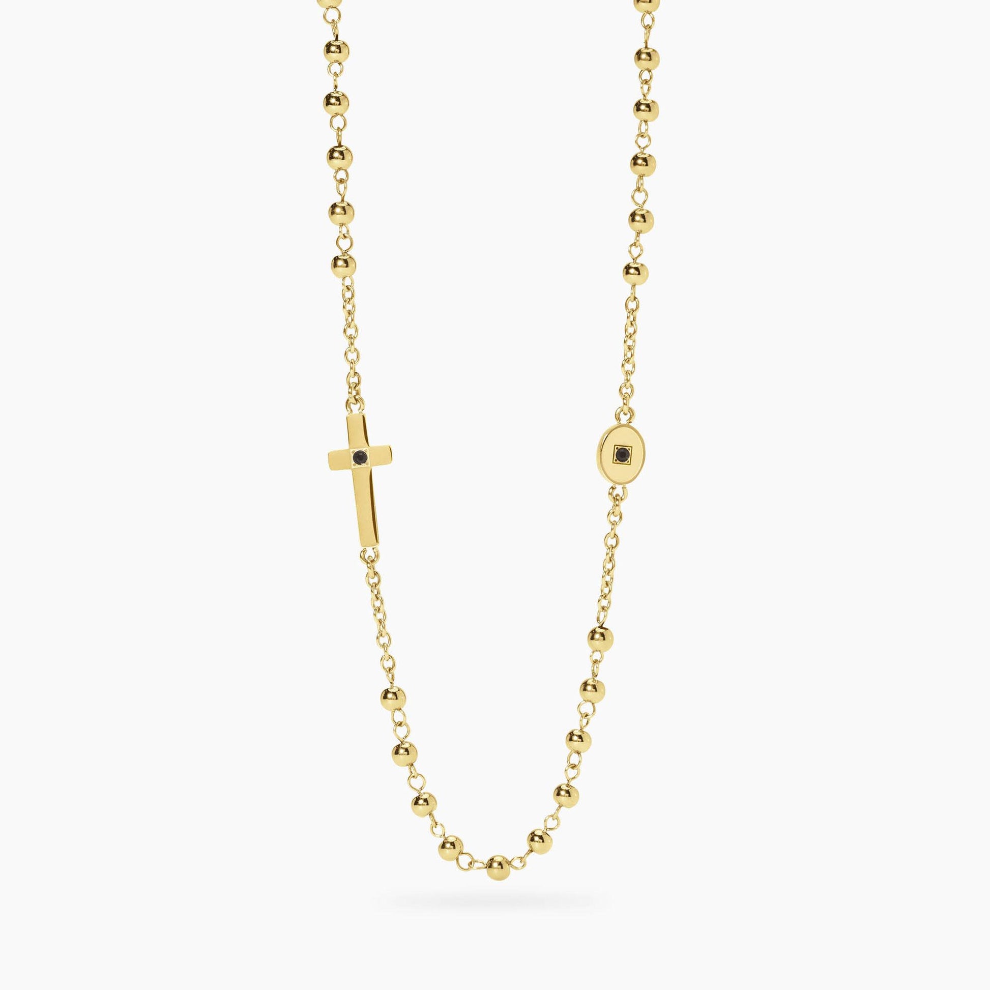 Collana rosario kidult style unisex in acciaio dorato con croce 851089