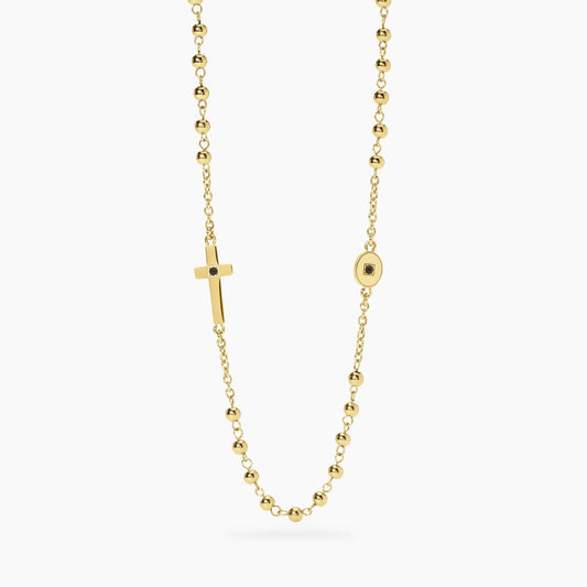 Collana rosario kidult style unisex in acciaio dorato con croce 851089