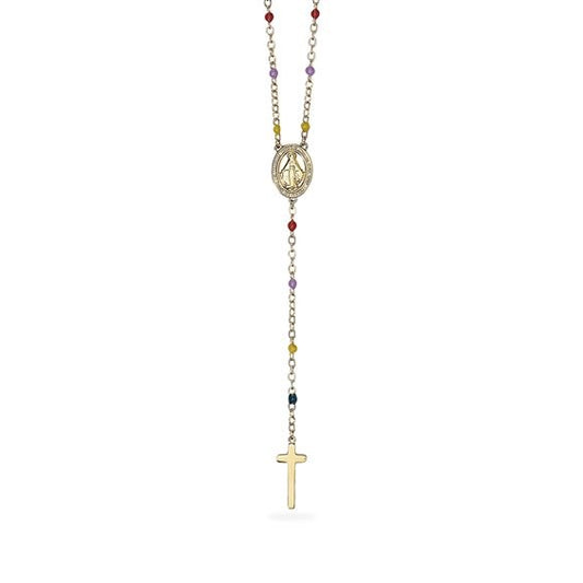 Collana  Kidult Style dorata multicolor con Madonnina e pendente croce 851147