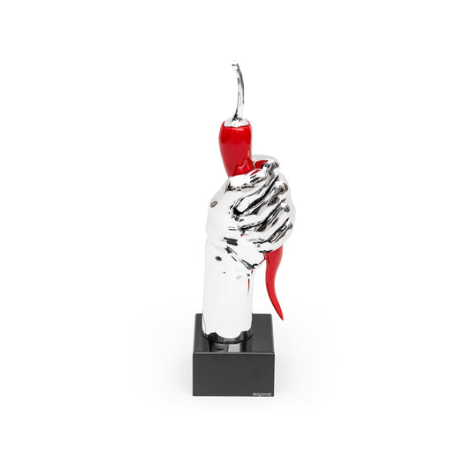 Scultura Sequenze mano peperoncino rosso e argento PP0306