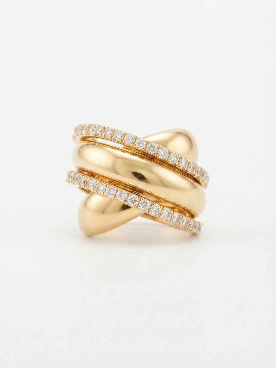 Anello a fascia in oro con diamanti  Crivelli