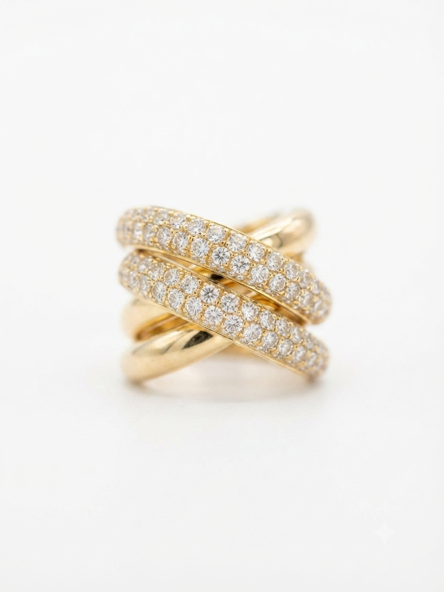 Anello a fascia in oro giallo con diamanti Crivelli
