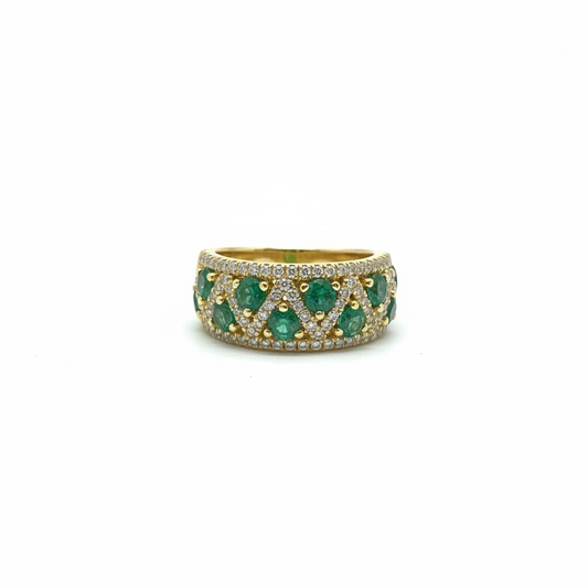Anello a fascia in oro  giallo  con diamanti e smeraldi  Giorgio Visconti