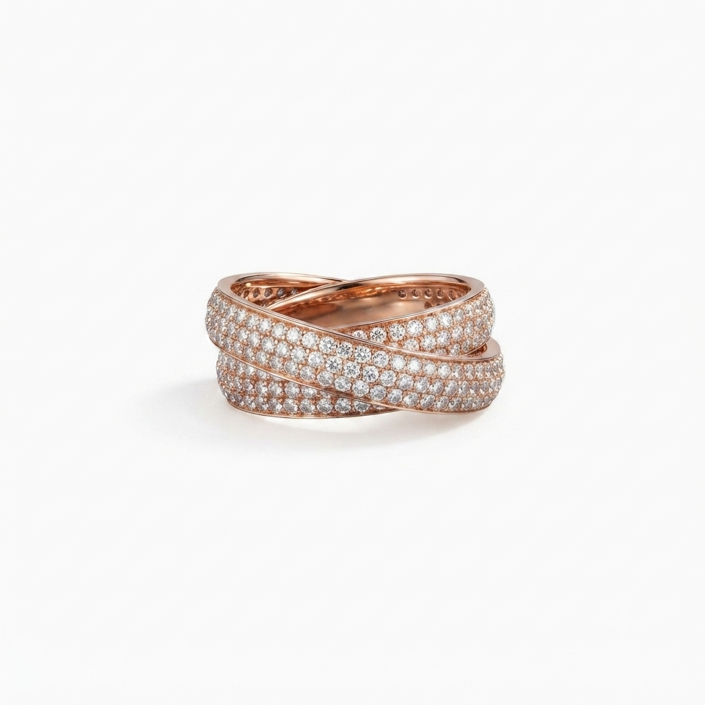 Anello a fascia in oro rosa  con diamanti Crivelli