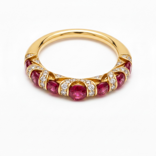Anello fedina in oro rosa con diamanti e rubini Giorgio Visconti AR17125R
