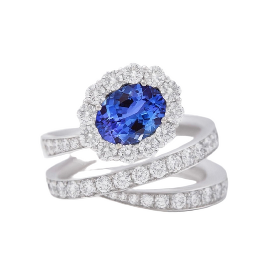 Anello intreccio in oro bianco,diamanti e tanzanite Giorgio Visconti  AB17121T