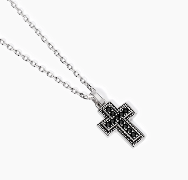 Collana da uomo in argento con croce e zirconi neri MYSTICAL 553754 Mabina