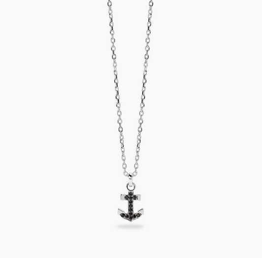 Collana in argento con ancora in zirconi neri da uomo NAVY RULE Mabina 553872