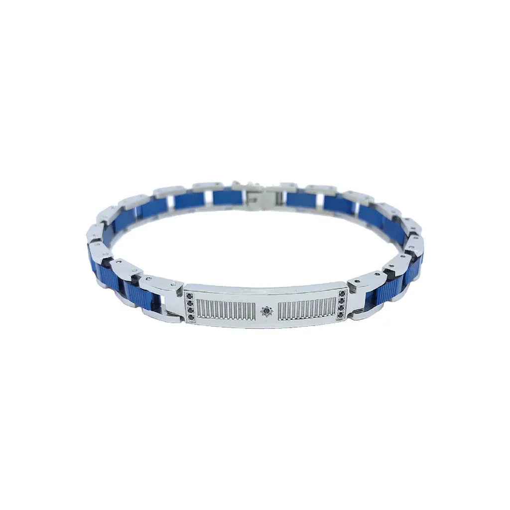 Bracciale della collezione Zancan Hiteck da uomo. Colore: argento e blu. Il gioiello è in acciaio inossidabile 316L 