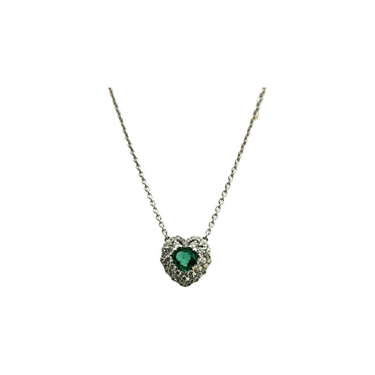 Girocollo con cuore in oro bianco , diamanti e smeraldo Crivelli 000-4012-117