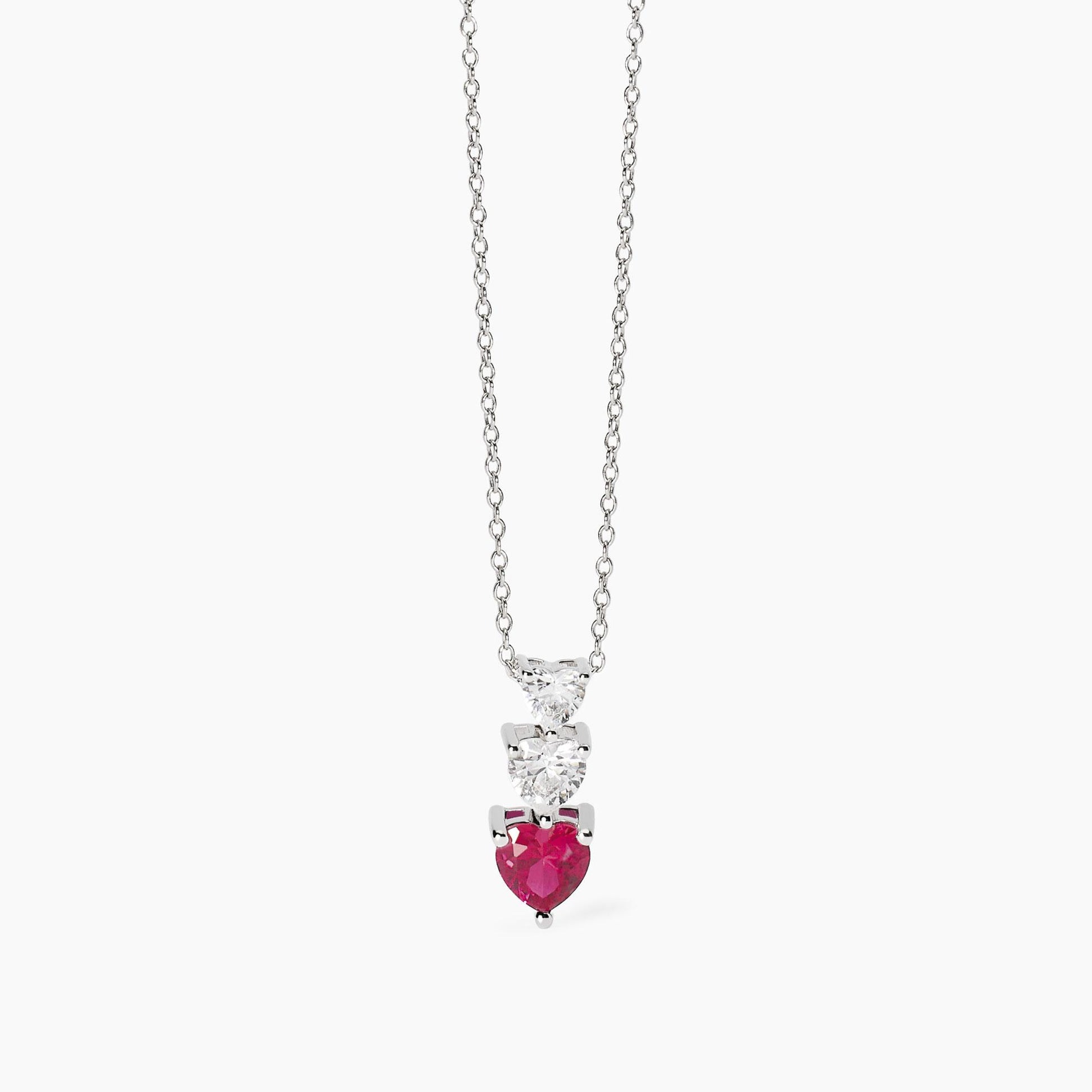 Girocollo con cuori in zirconi e rubino sintetico Lovely Mabina 553761