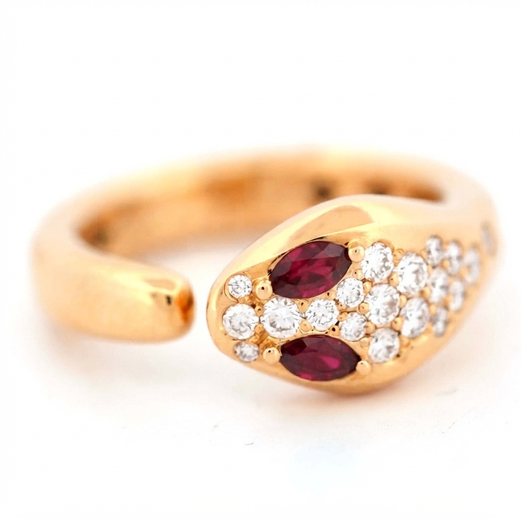 Anello serpente  in oro giallo con diamanti e rubini Crivelli