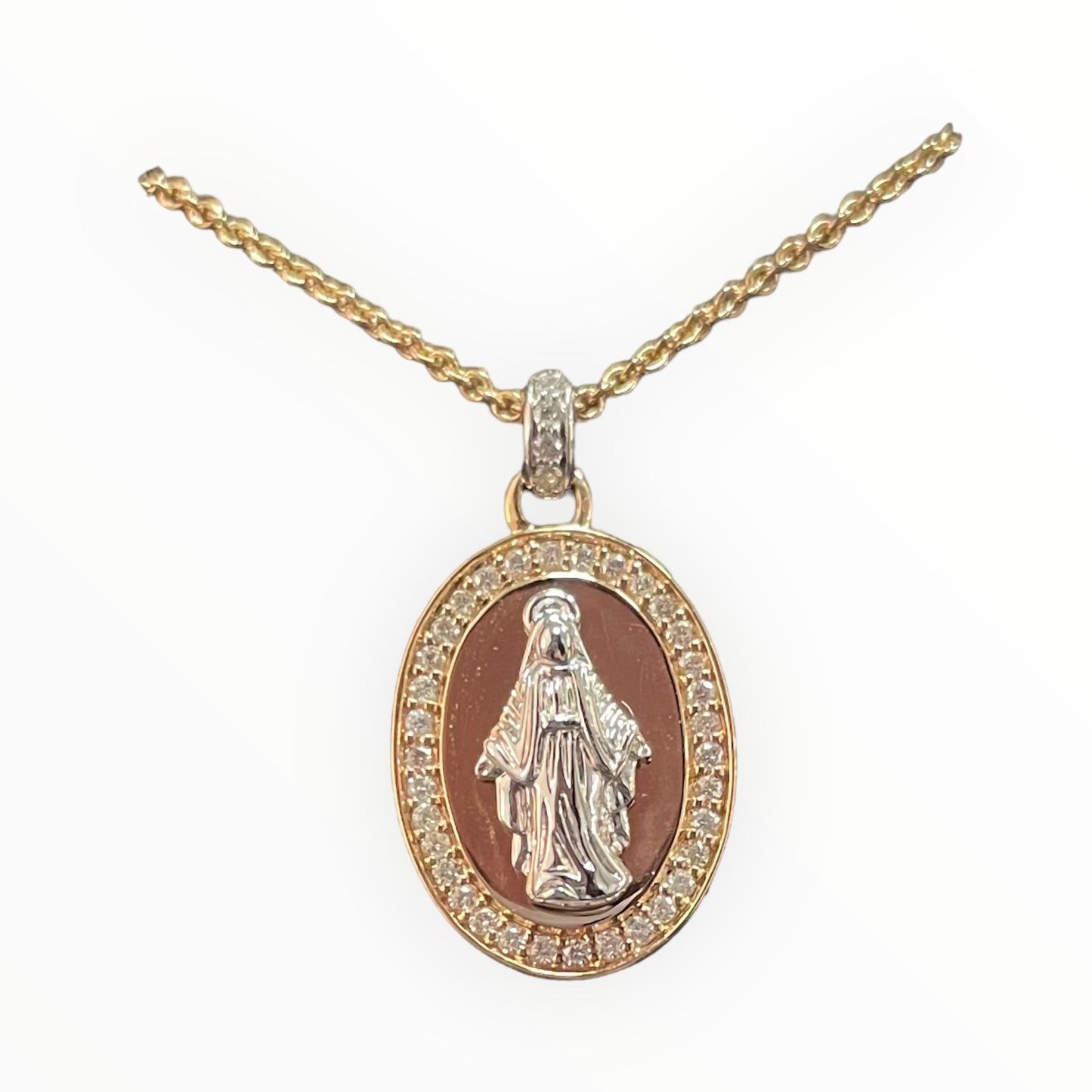 Girocollo con Madonna in oro bianco e rosa , diamanti Crivelli 289-vp9715