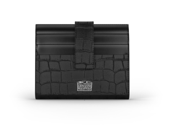 Portafoglio portacarte pelle croco nera Giovanni Raspini L0025