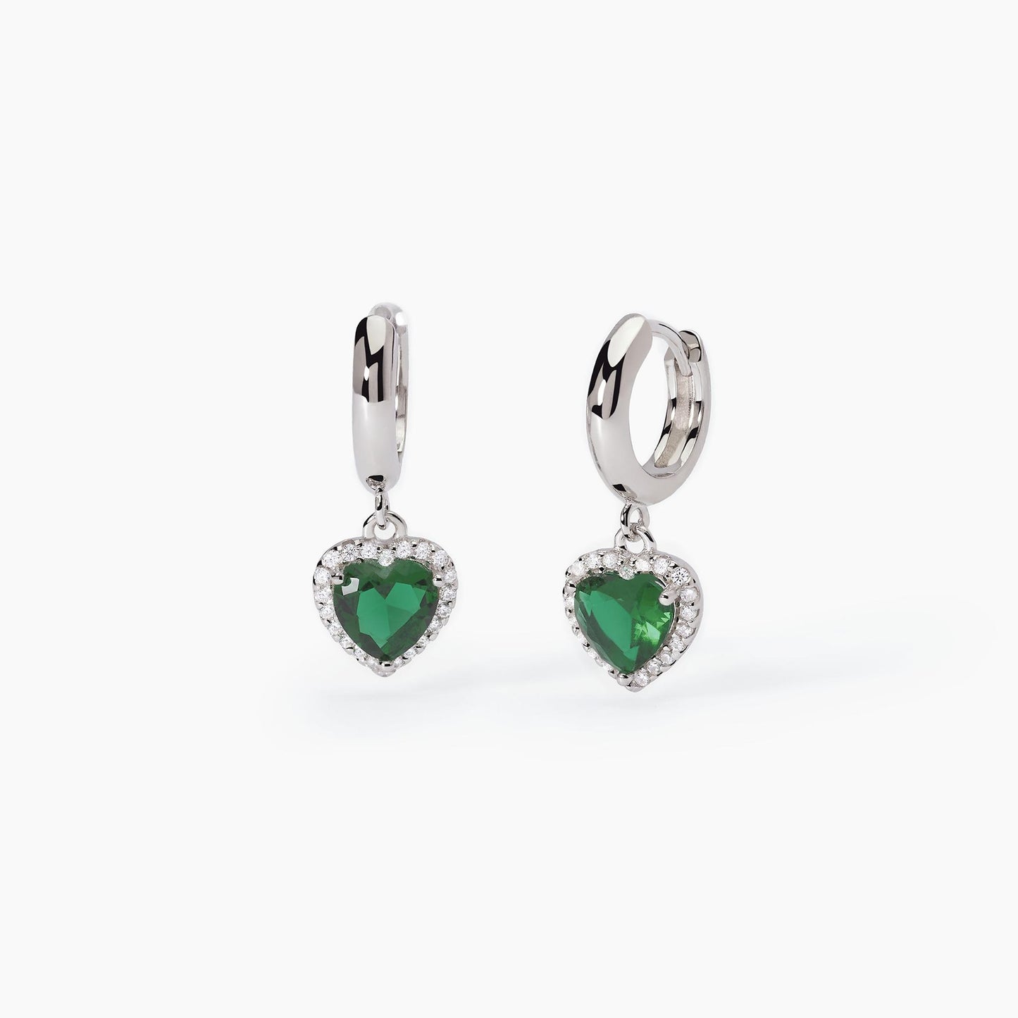 Orecchini in argento a cerchio con smeraldi sintetici taglio cuore LOVE AFFAIR 563651