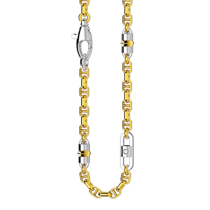 Collana Stratificata A Link Quadrati 3 Fili | Nero/Oro Spazzolato/Bianco Con Chiusura Magnetica 43-50cm