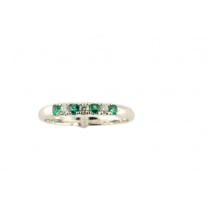 Anello veretta in oro bianco con diamanti e smeraldi Giorgio Visconti  AB14136AS