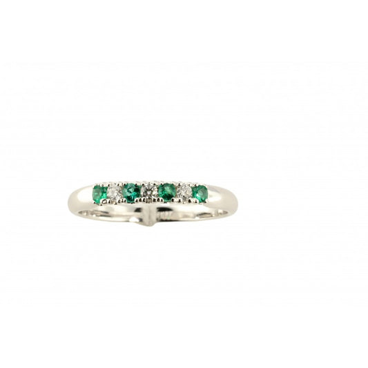 Anello veretta in oro bianco con diamanti e smeraldi Giorgio Visconti  AB14136AS