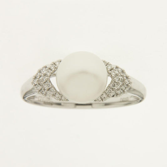 Anello in oro bianco diamanti e perla Giorgio Visconti ABX15587