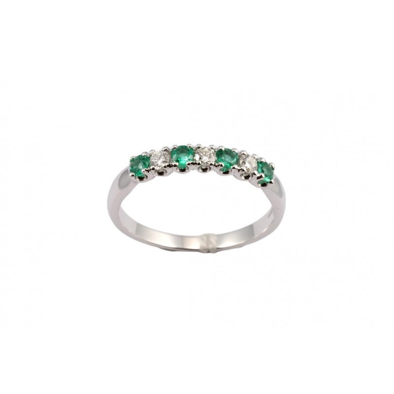 Anello veretta in oro bianco con diamanti e smeraldi Giorgio Visconti  AB14136CS