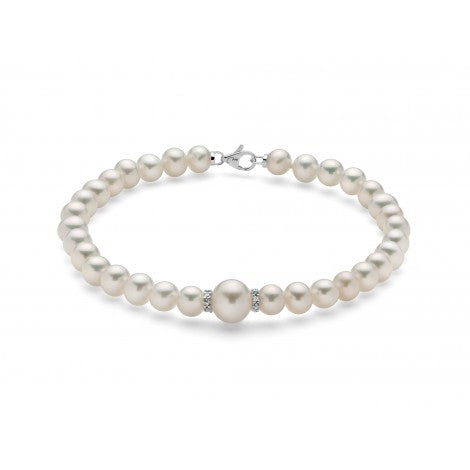 Bracciale di perle con dischi di diamanti e oro bianco PBR3073v