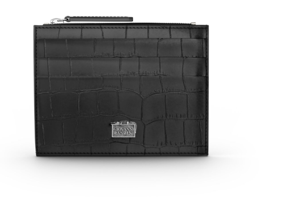 Portacarte con zip pelle Croco nera Giovanni Raspini L0023