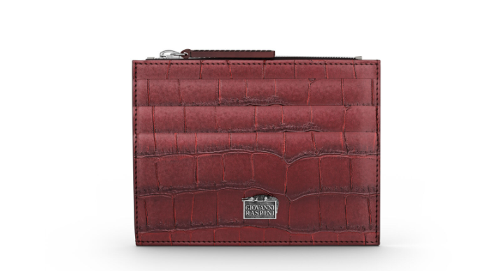 Portacarte con zip pelle Croco  borgogna  Giovanni Raspini L0030