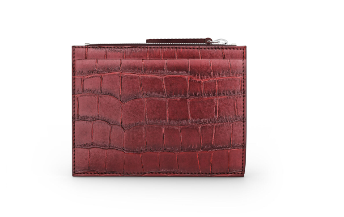 Portacarte con zip pelle Croco  borgogna  Giovanni Raspini L0030