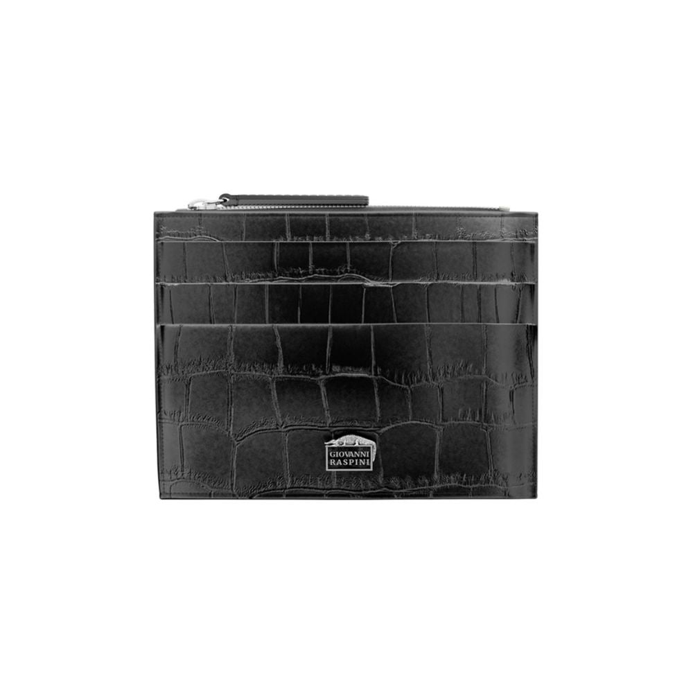 Portacarte con zip pelle Croco nera Giovanni Raspini L0023