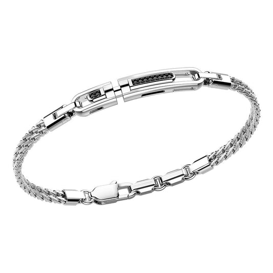 Light Gray Bracciale Zancan in argento con targa e pietre nere EXB609B