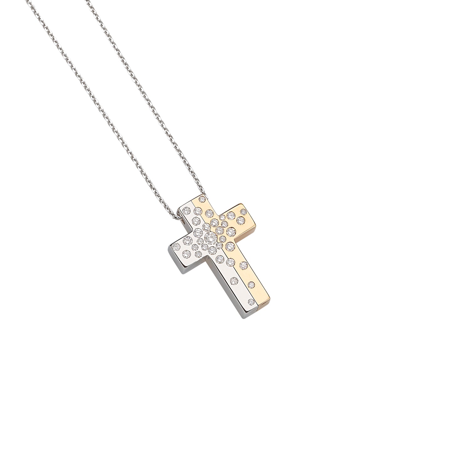 Girocollo con croce in oro bianco e rosa con diamanti Giorgio Visconti G39317