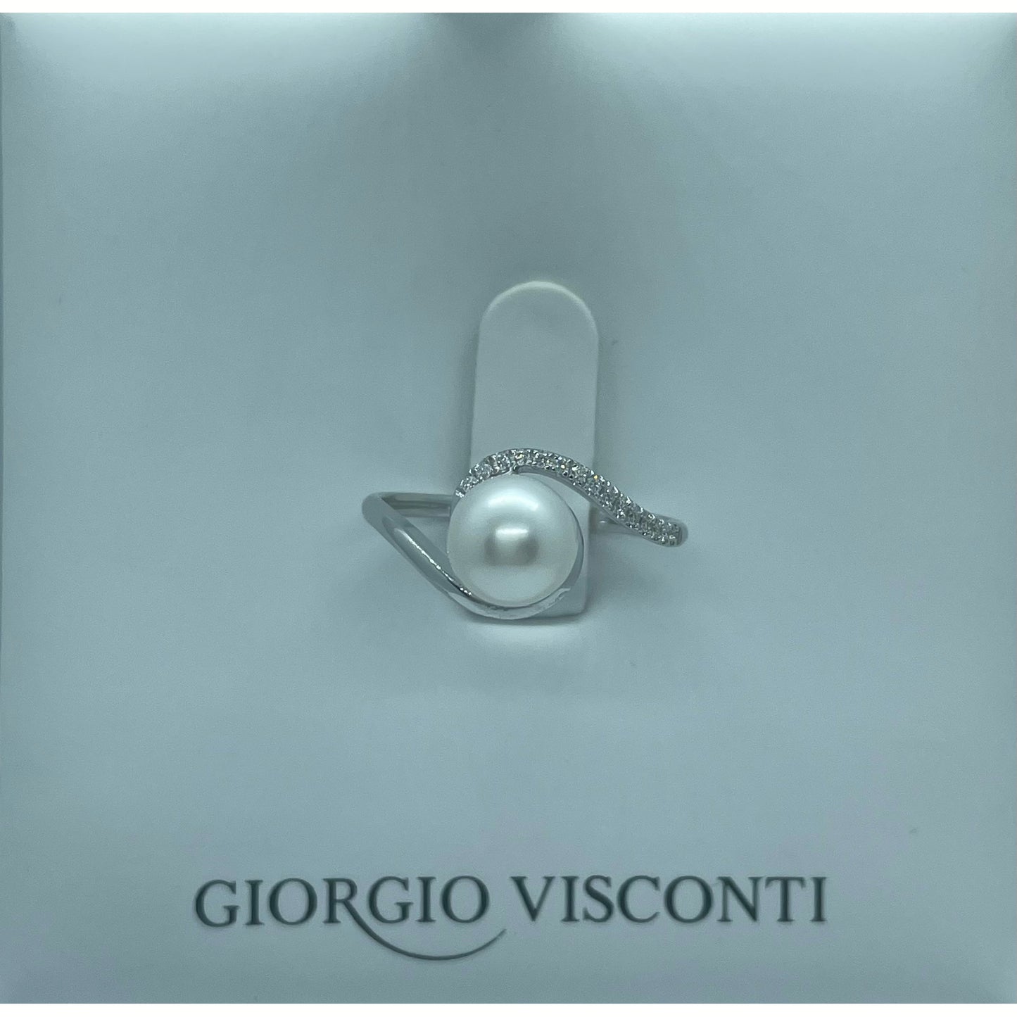 Anello in oro bianco diamanti e perla Giorgio Visconti ABX15784