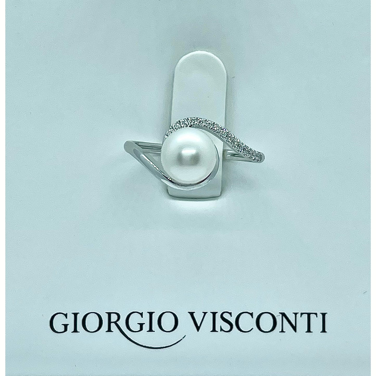 ANELLO IN ORO BIANCO, DIAMANTI E PERLA ABX15784 GIORGIO VISCONTI