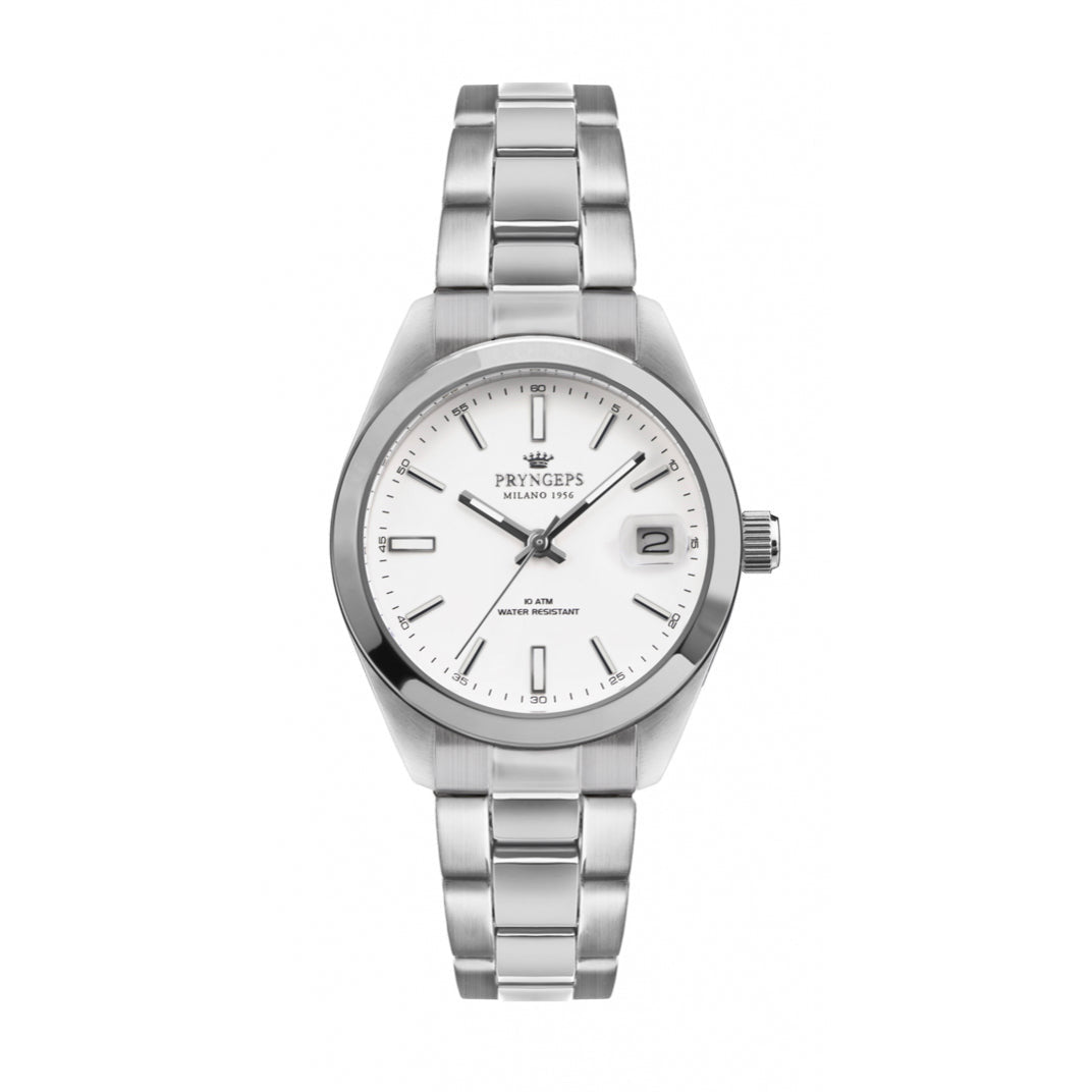 Light Gray OROLOGIO PRYNGEPS A1072 QUARTZ ACCIAIO BRACCIALE SOLIDO DONNA